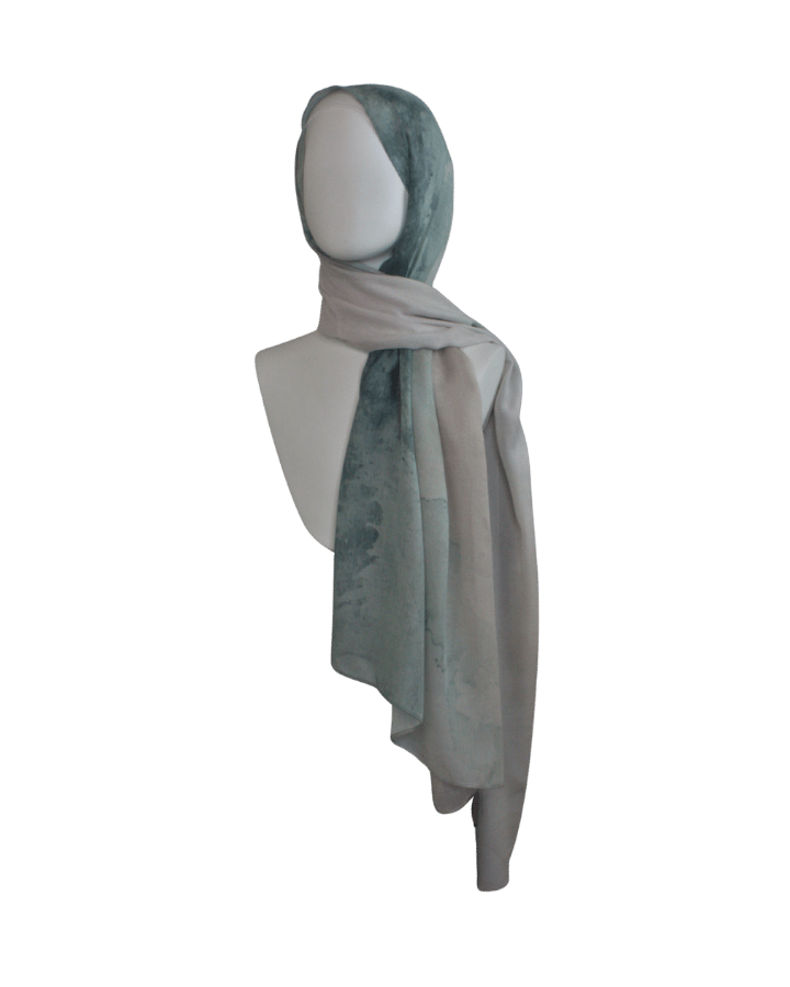 Designer printed bamboo modal hijab ombre teal beige watercolor headscarf. Ideal for working muslim women, for hot flahses, for everyday and college girls | Lina Zibdeh