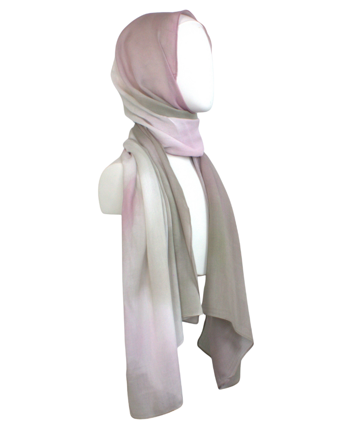 Pink and green watercolor printed bamboo modal hijab, lightweight and breathable, perfect for women over 30, hot flashes, work, or gifting | Lina Zibdeh