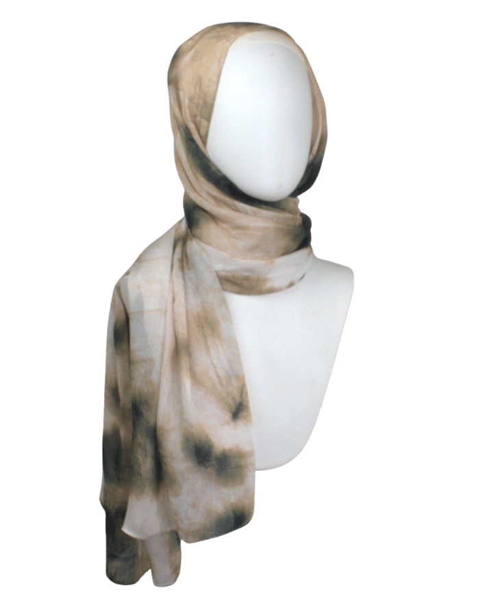Printed bamboo modal hijab scarf in olive green and beige. A perfect hijab for the summer and hot weather. Non- slip hijab for muslim women and girls | Lina Zibdeh