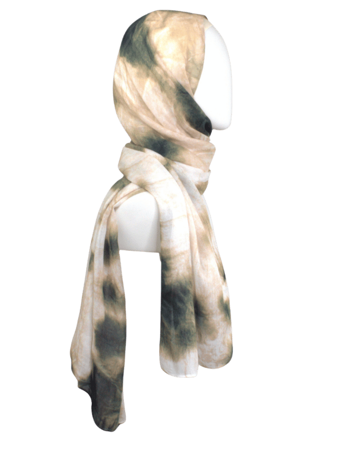 Printed bamboo modal hijab scarf in olive green and beige. A perfect hijab for the summer and hot weather. Non- slip hijab for muslim women and girls | Lina Zibdeh