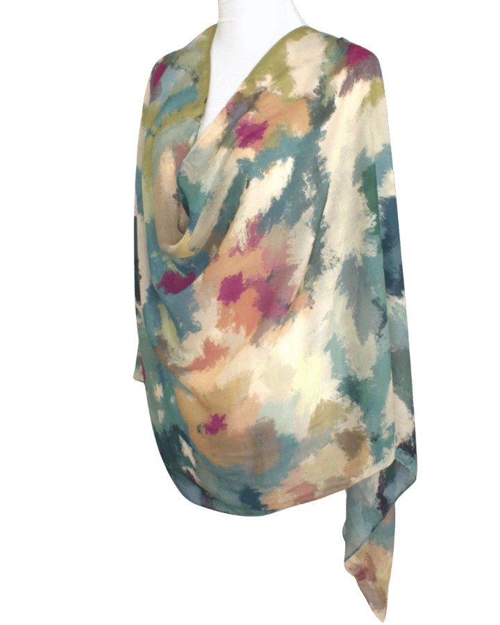 Premium watercolor printed bamboo modal hijab in earthy tones of green. Airy, breathable.
