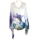 Double bordered bamboo modal hijab scarf in white and watercolor purple black strokes. Ideal for headscarf in the summer and hot weather | Lina Zibdeh