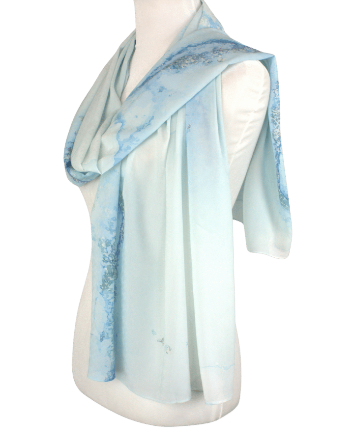 Premium light blue designer print hijab headscarf for work and everyday. Ideal for summer and professional settings. Lina Zibdeh