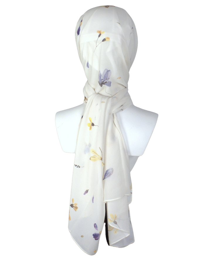 a delicate floral printed chiffon hijab, it's one-of-a- kind hijab for elegant hijabi musim women, for work and everyday.