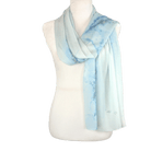 Fancy light blue designer print hijab headscarf for work and everyday. Ideal for summer and professional settings. Lina Zibdeh