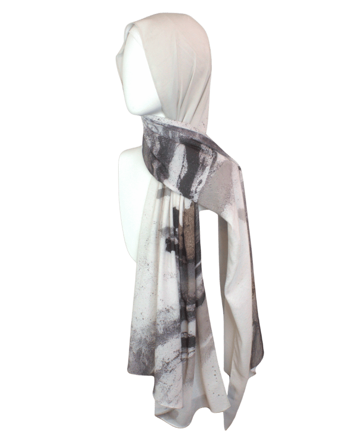 A printed hijab scarf wih everyday neutrals, ideal for work and all occasions | Lina Zibdeh