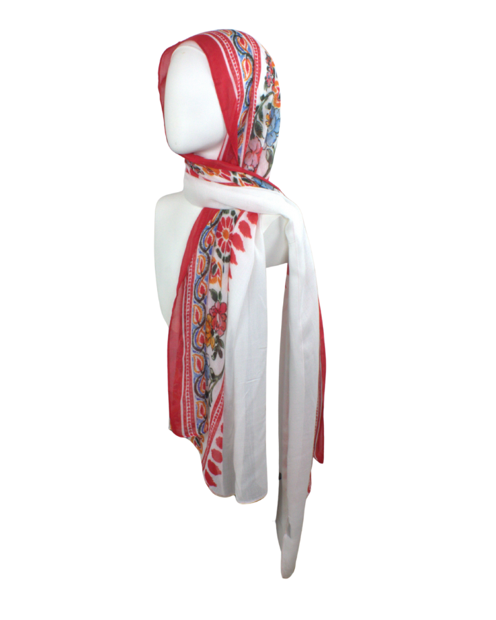 Premium printed bamboo modal hijab, double bordered solid and red florals. Ideal for the summer and hot weather| Lina Zibdeh