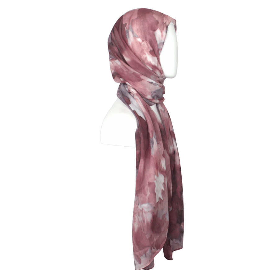 Maroon red watercolor printed bamboo modal hijab scarf for muslim women who want lightweight, non-slip and elegant hijabs. Ideal for warm weather and hot flashes | Lina Zibdeh