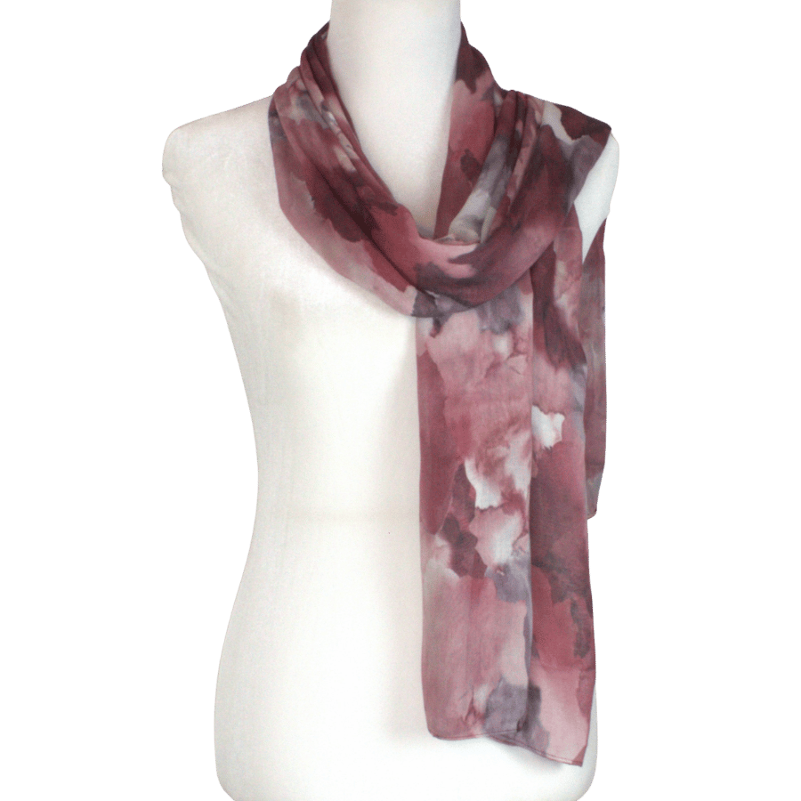 Premium fancy red printed bamboo modal hijab scarf in mauve grey and pink designer watercolor print | Lina Zibdeh