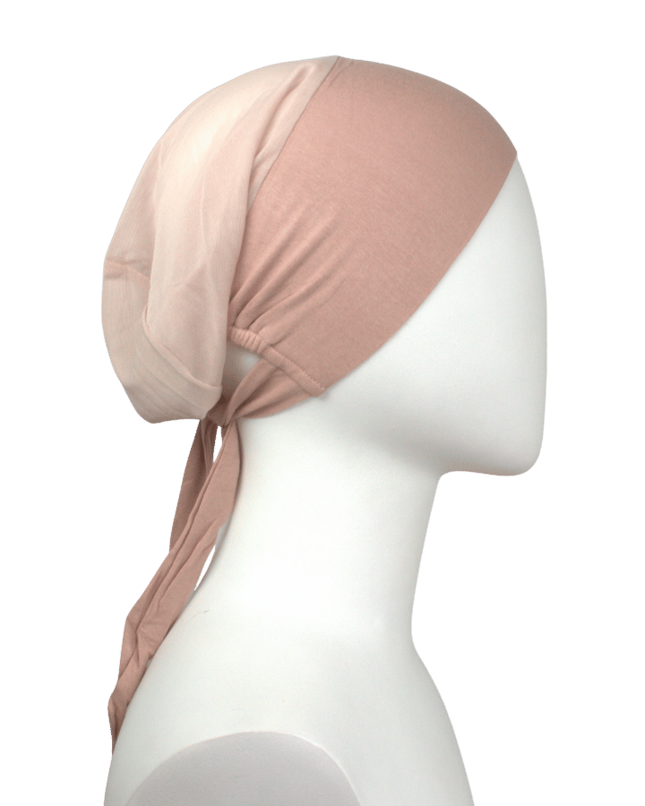 Heat-friendly adjustable mesh tie-back hijab cap, breathable under scarf, designed for hijabis seeking comfort and elegance | Lina Zibdeh