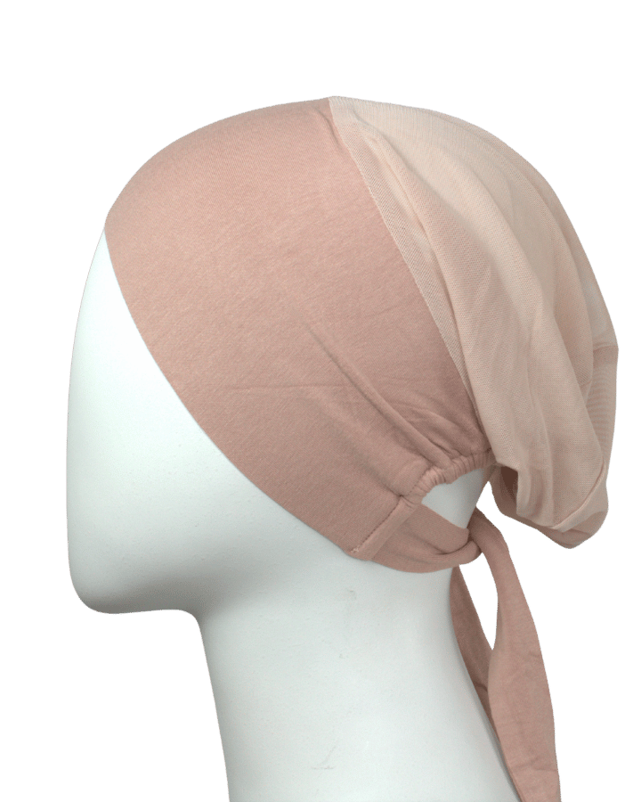 side of Cooling mesh hijab cap under scarf with tie-back, soft, airy design perfect for summer and all-day comfort | Lina Zibdeh
