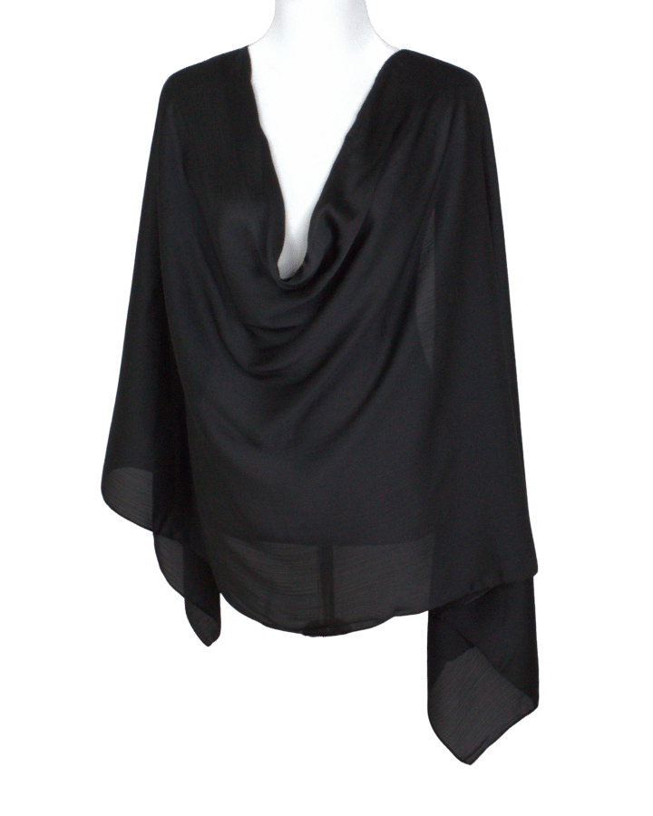 A fancy black hijab in satin crinkle that you will wear on repeat for your formal occasions. Maxi size, nice drape and soft to the touch with a better grip | Lina Zibdeh