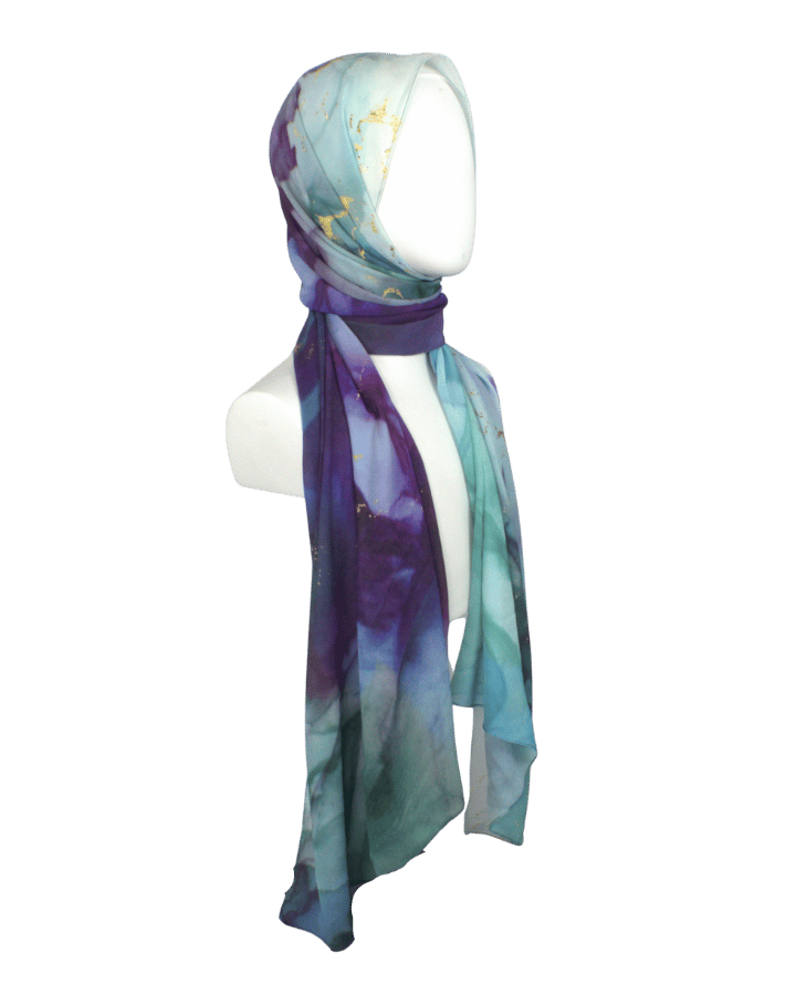 Side view of chiffon hijab drape showing soft, airy, non-slip texture