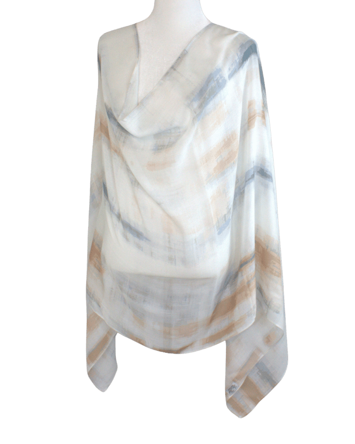 Soft striped hijab in bamboo modal with calming tones of mocha, blue, and white | Airy non-slip hijab for the summer and work | Lina Zibdeh