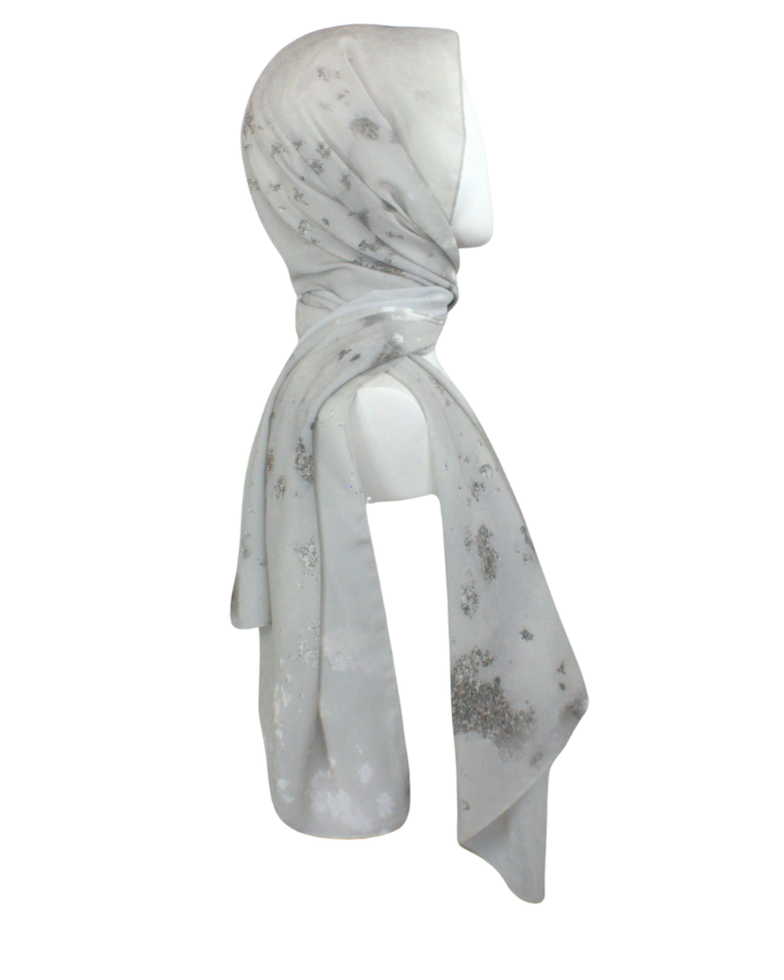 Luxury silver hijab scarf chiffon with a perfect balance of matte and sheen to it, ideal for special occasions and work. A better grip, soft and easy to wrap. | Lina Zibdeh