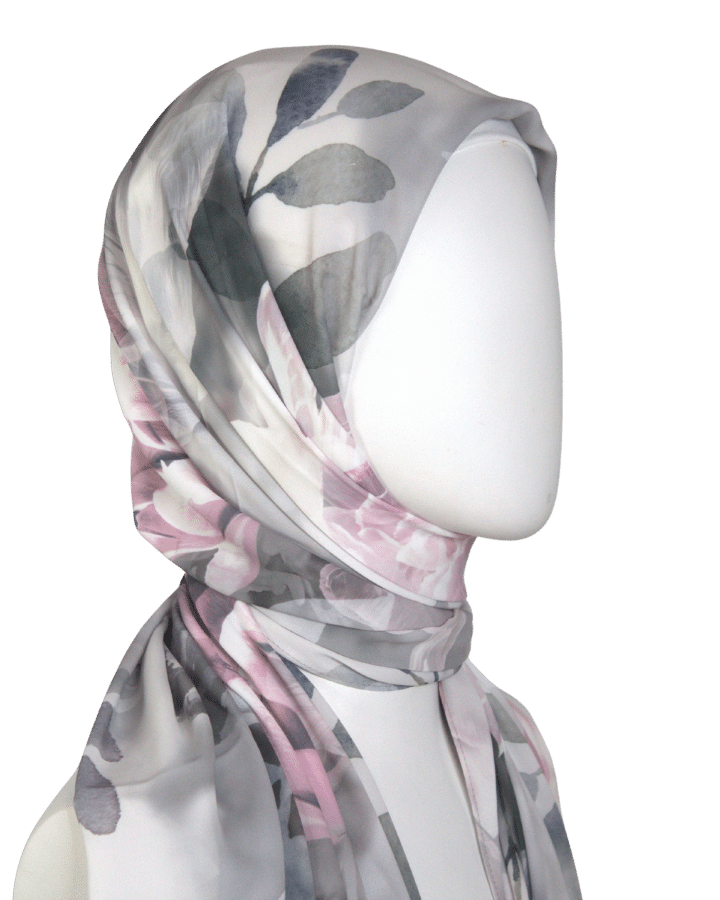 Opaque crepe chiffon hijab in grey and pink, perfect for professional wear