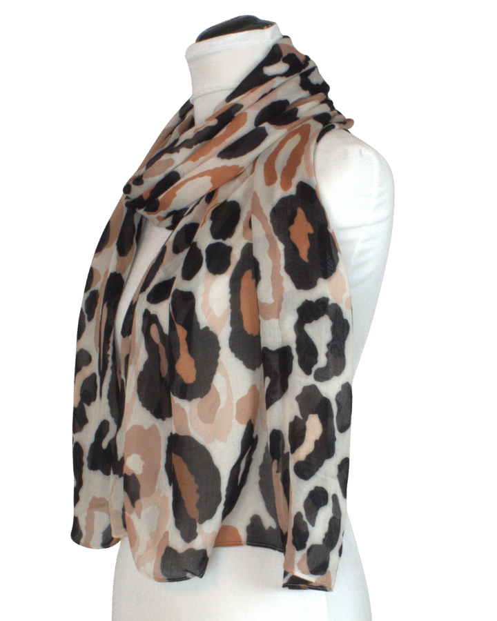 Non-slip black and neutral leopard print bamboo hijab for work, Modern neutral leopard print bamboo modal hijab for stylish looks | Lina Zibdeh