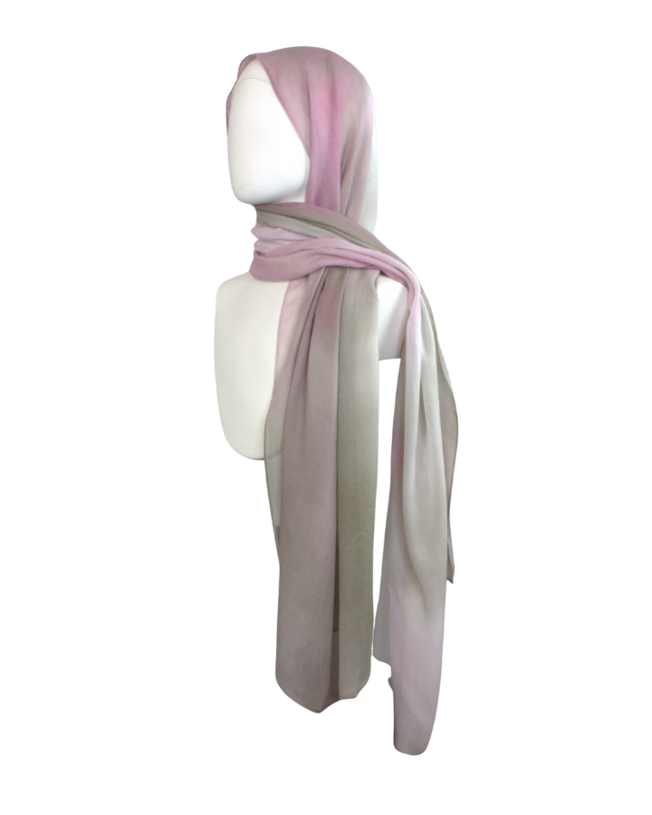 Pink and green watercolor printed bamboo modal hijab, lightweight, soft, and non-slip, perfect for everyday hijab styling | Lina Zibdeh