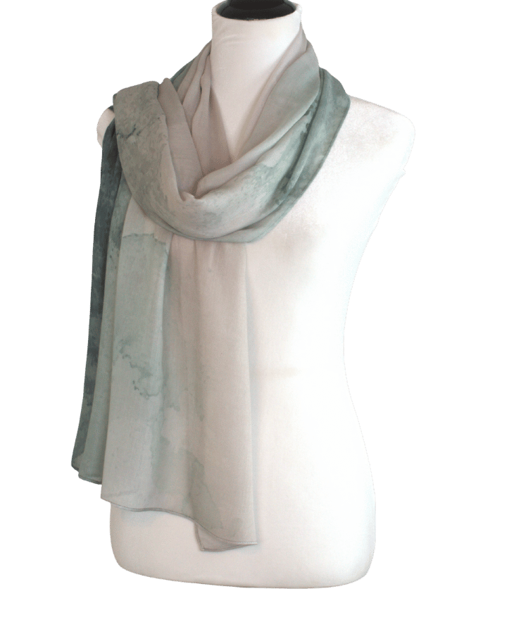 Watercolor beige teal green printed bamboo modal hijab headscarf, ideal for Muslim women for work, everyday and warm weather. Non-slip, breathable and lightweight hijab | Lina Zibdeh