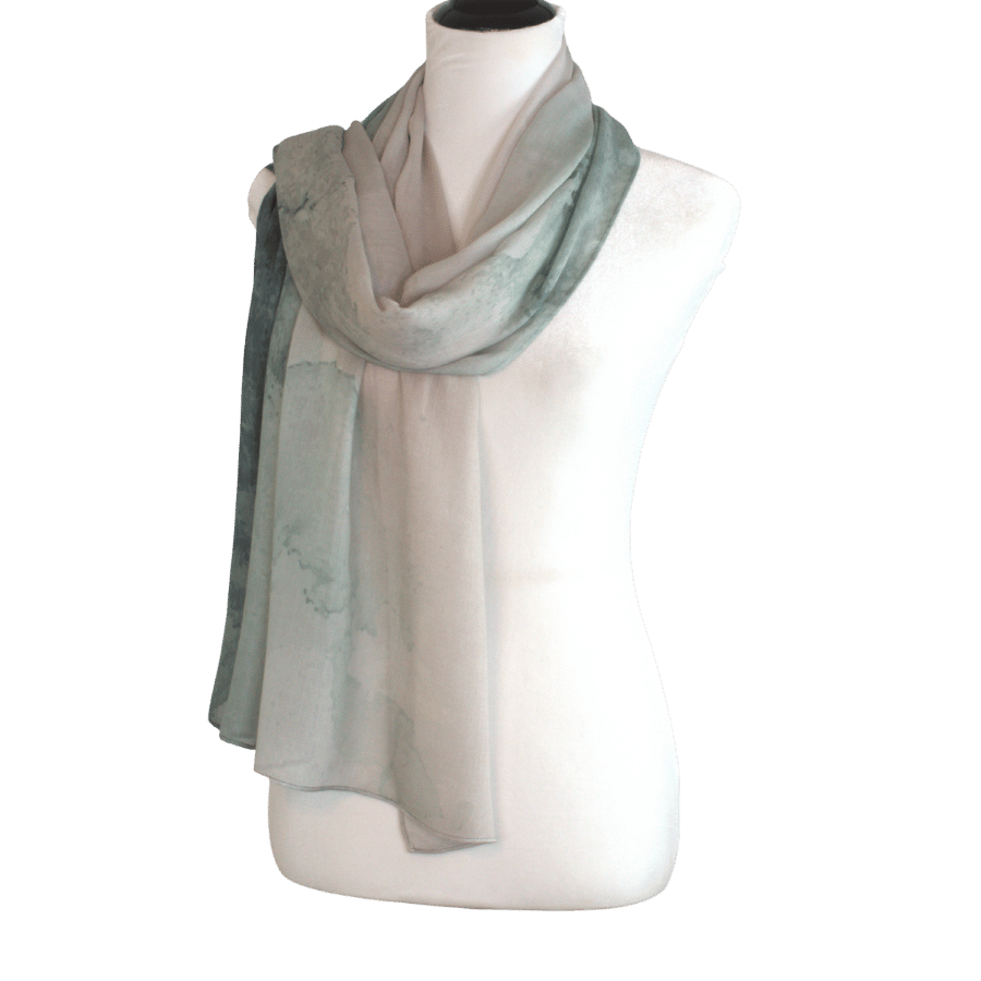 Watercolor beige teal green printed bamboo modal hijab headscarf, ideal for Muslim women for work, everyday and warm weather. Non-slip, breathable and lightweight hijab | Lina Zibdeh