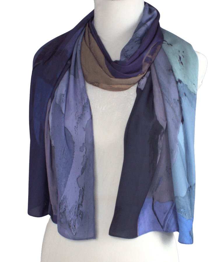Watercolor hijab scarf in purple and mauve hues, designed as a luxury hijab suitable for work and outings | Lina Zibdeh