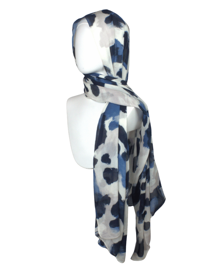 Luxury navy blue and black leopard printed bamboo modal hijab for modest fashion | Lina Zibdeh