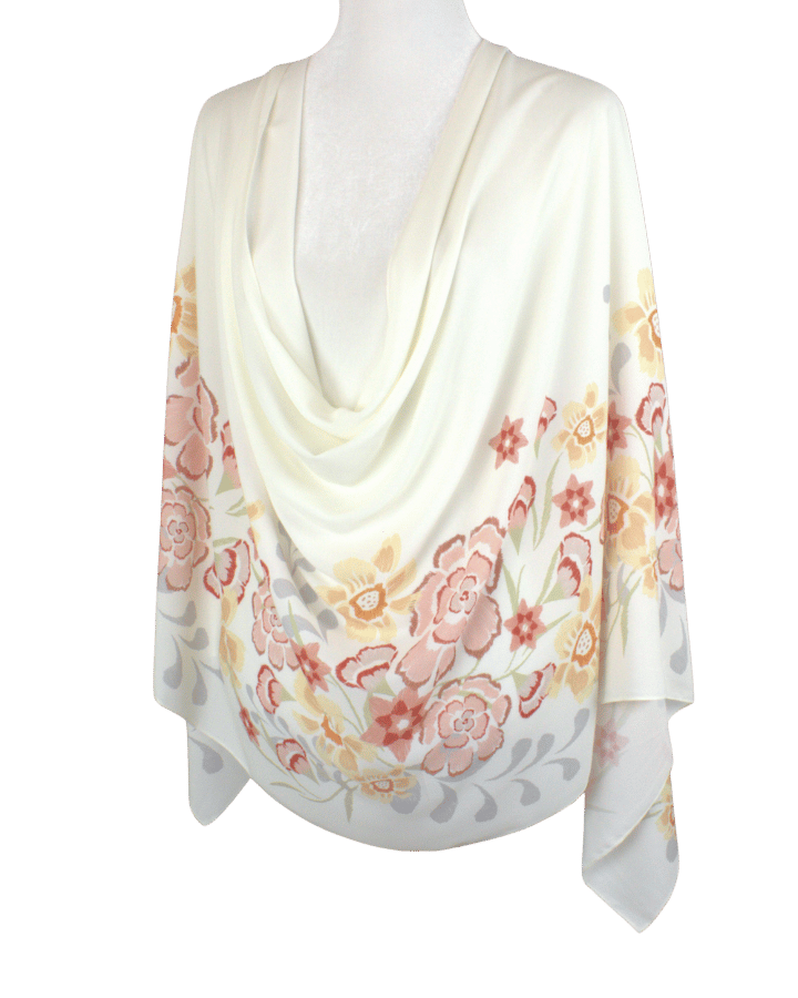 Unique designer hijab with solid cream ivory chiffon and blush floral side – versatile styling for work or casual outings | Lina Zibdeh