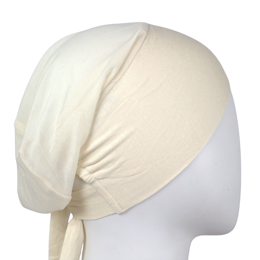 ivory mesh tie back hijab cap - comfortable elastic hijab cap for everyday | Lina Zibdeh