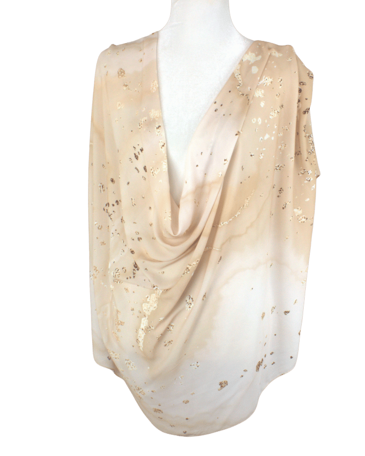 Front view of our One of a kind hijab scarf print in mocha mousse colors, ideal neutral printed hijab for work and special occasions | Lina Zibdeh