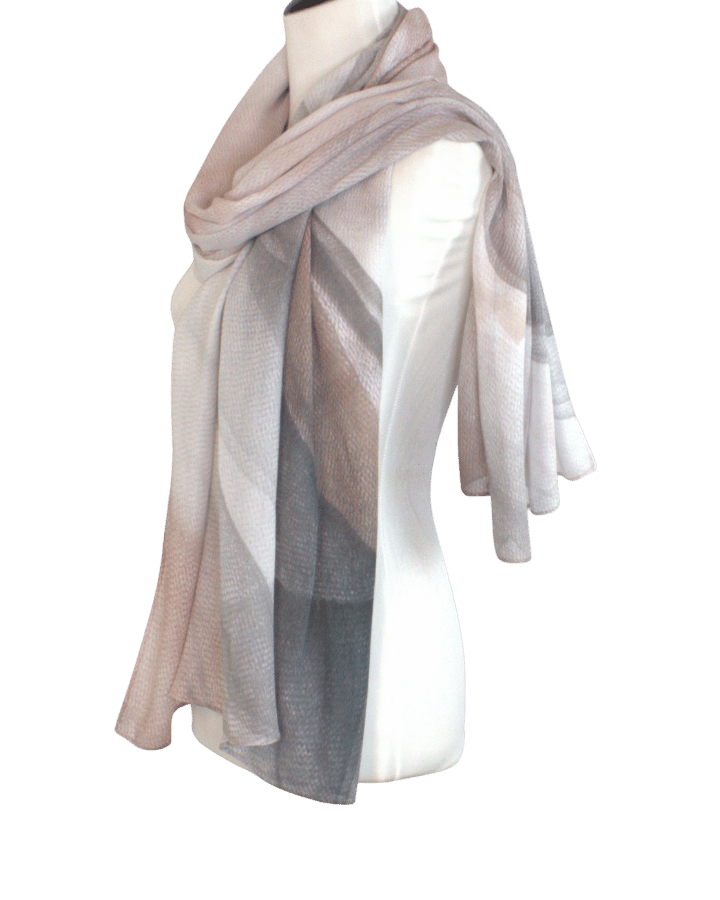 Ombre printed bamboo modal hijab Scarf draped over a mannequin on a transparent background | Lina Zibdeh
