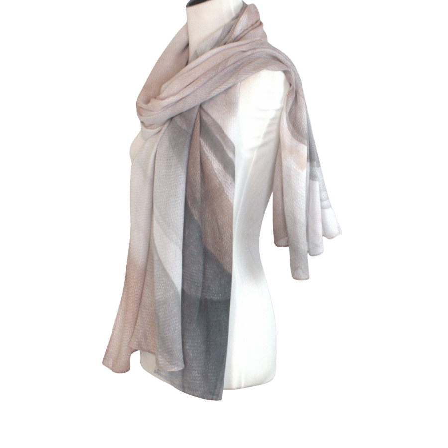 Ombre printed bamboo modal hijab Scarf draped over a mannequin on a transparent background | Lina Zibdeh