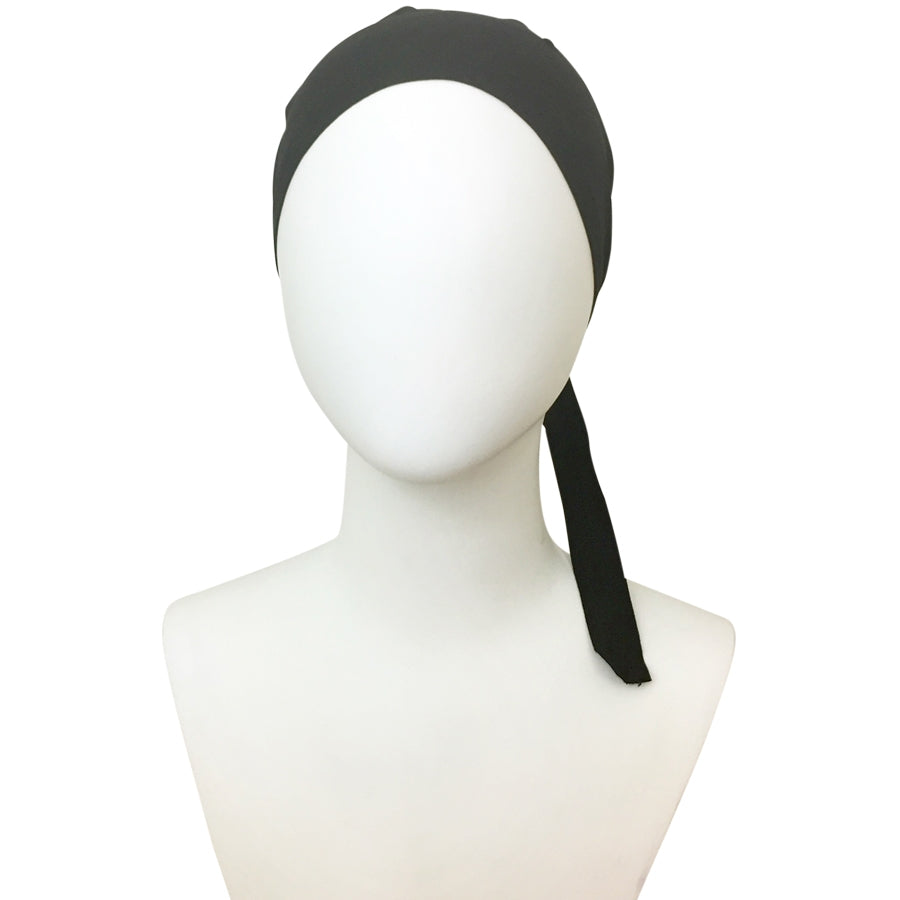 Hijab Black Tie Back Bonnet - Turlu Fabric