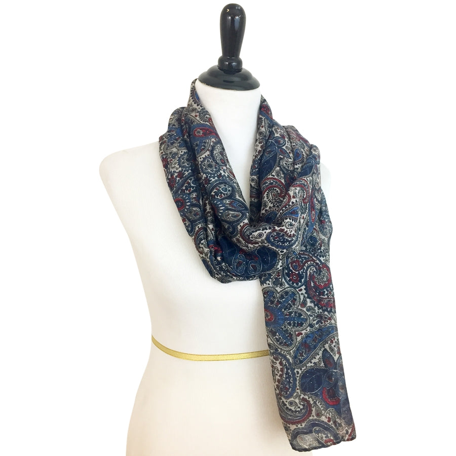 Shimmer Navy & Beige Paisley Patterned Scarf