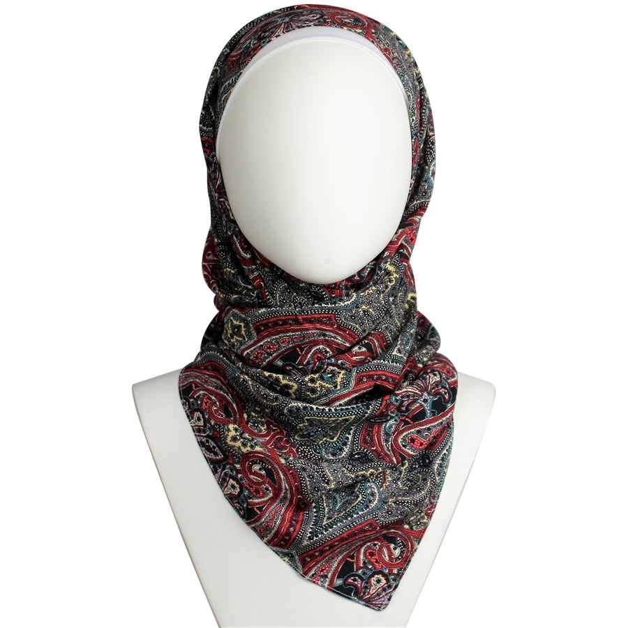 Multi-Patterned Red & Grey Hijab