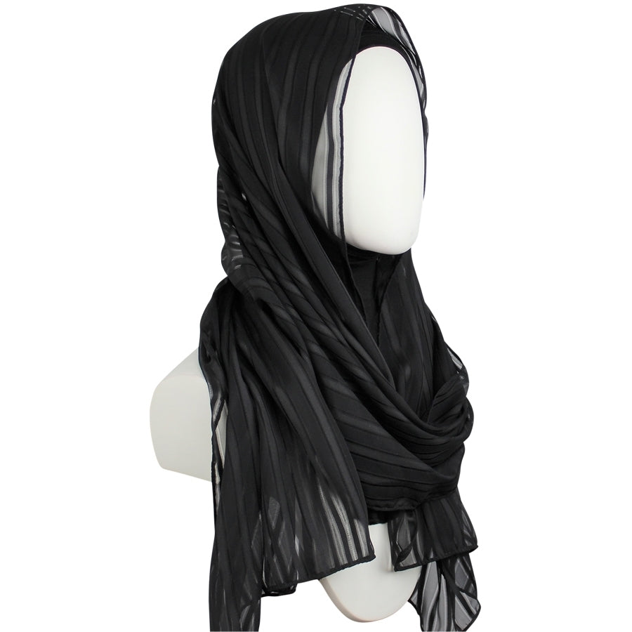 Black Chiffon with Satin Stripes Hijab