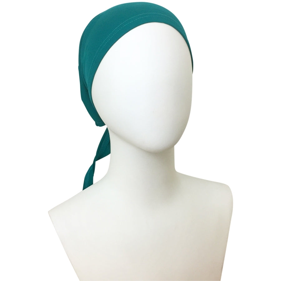 Hijab Green Teal Tie Back Bonnet - Turlu Fabric