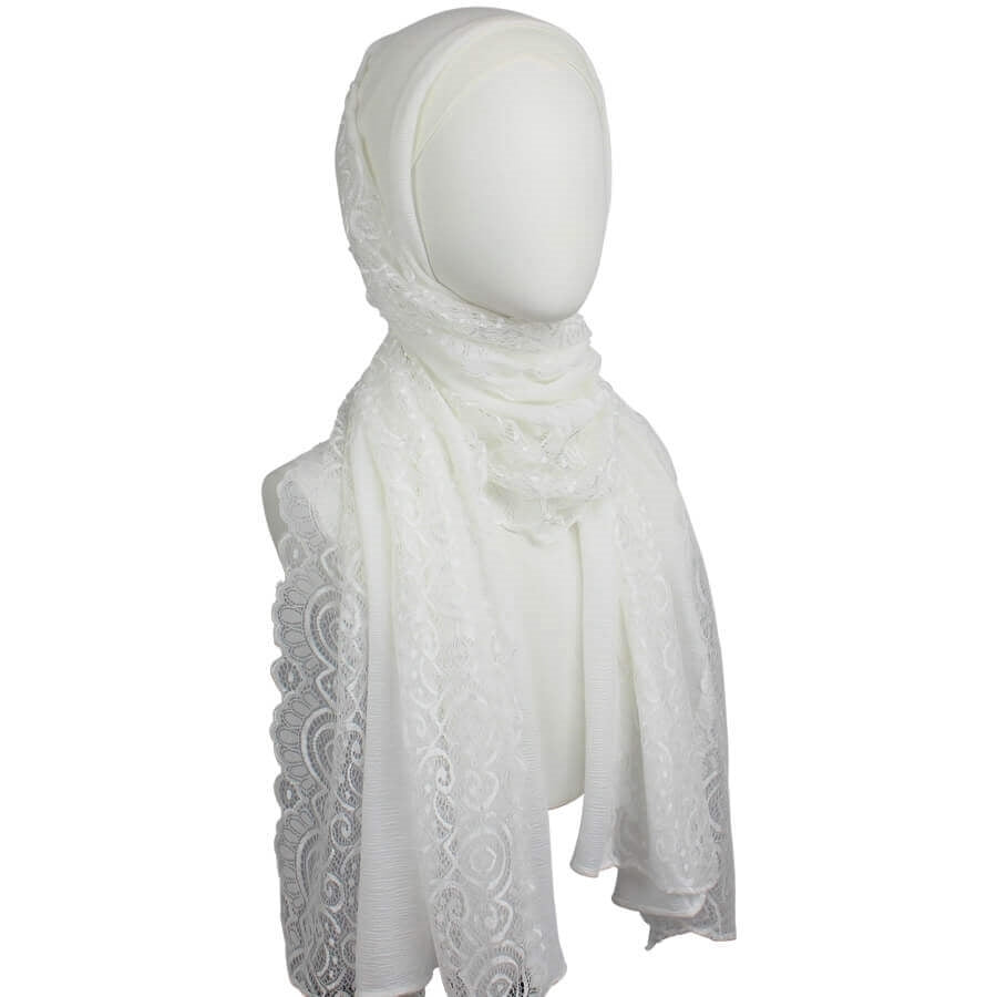 Elegance in Lace  Kuwaiti Hijab - Cream