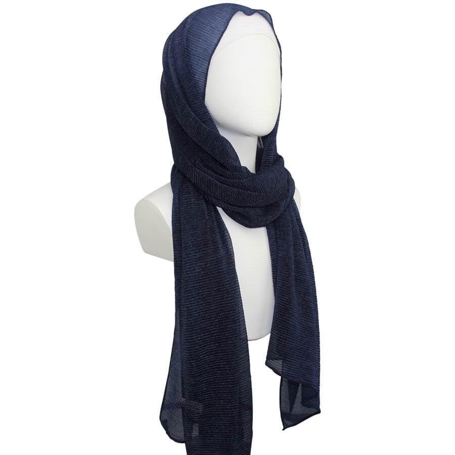 Kuwaiti Navy Blue Plissé Chiffon  Hijab