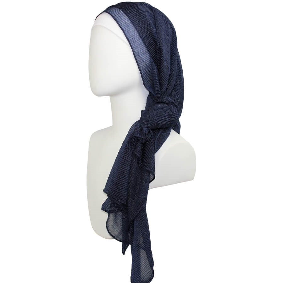 Kuwaiti Navy Blue Plissé Chiffon  Hijab