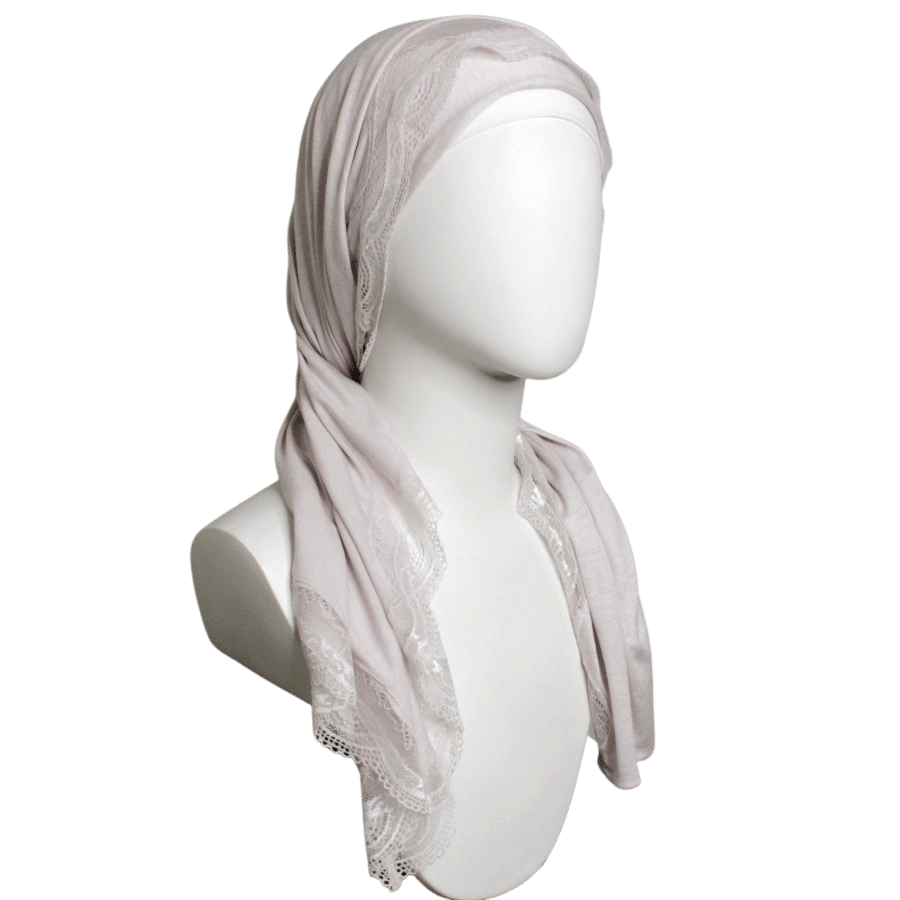 Kuwaiti Basic Light Grey Neutral Hijab Lace border - NEW