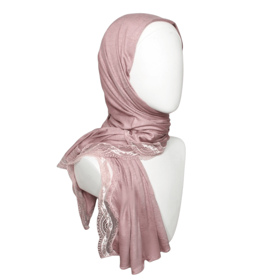 Kuwaiti Mauve Pink Neutral Hijab Lace border - NEW