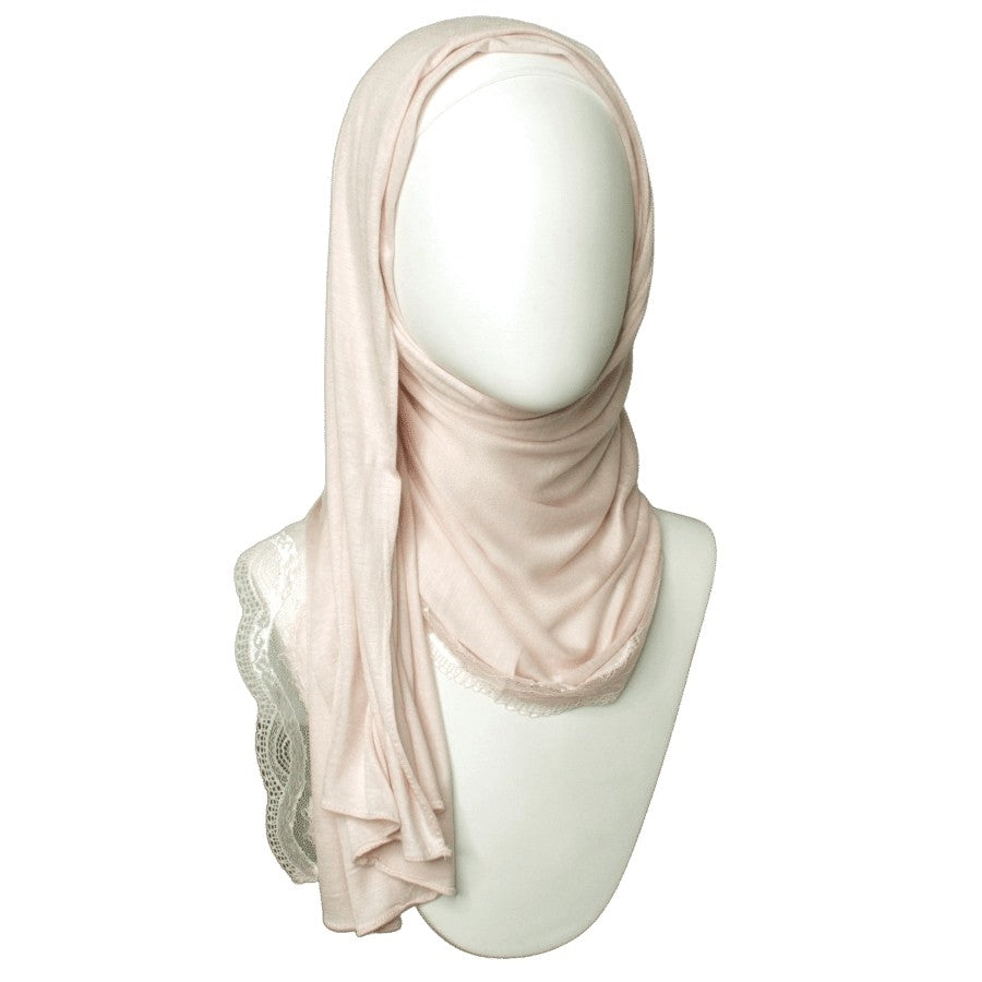 Kuwaiti Pale Blush Neutral Hijab Lace border - NEW -