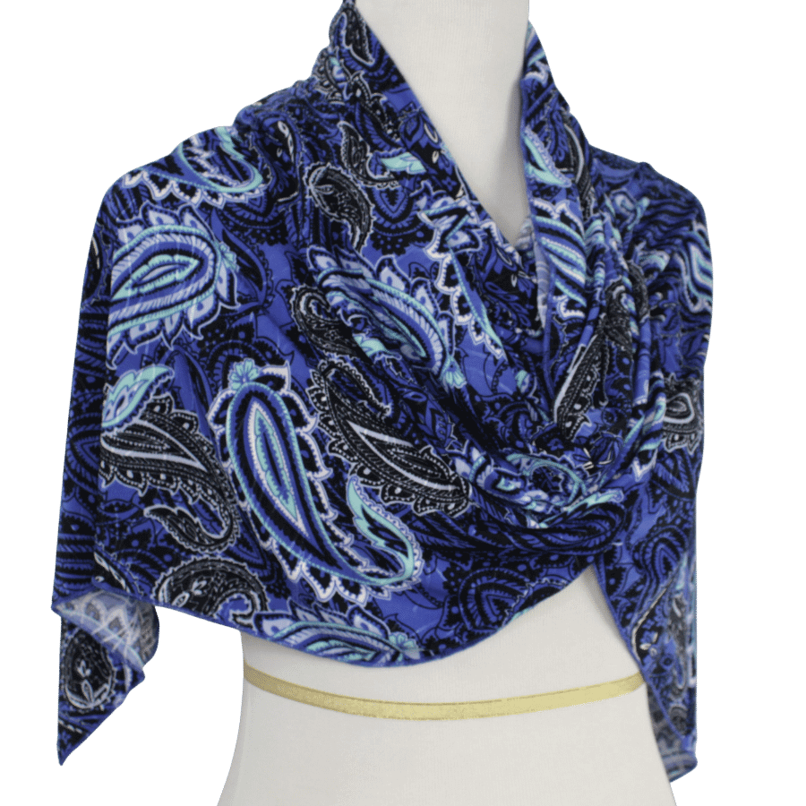 Royal Blue Paisley Print Smooth Patterned Jersey Hijab  - Soft & Cool "Zibde Feel"