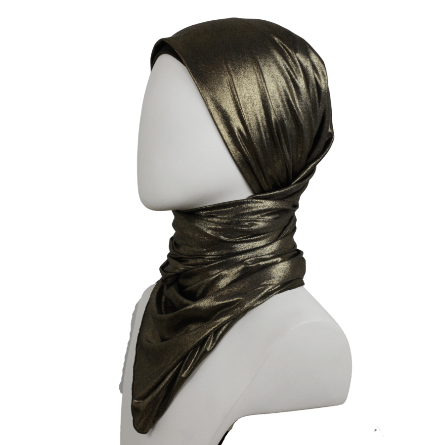 Golden Bronze Glam Smooth Foil Print Buttery Hijab  - Soft & Cool "Zibde Feel"