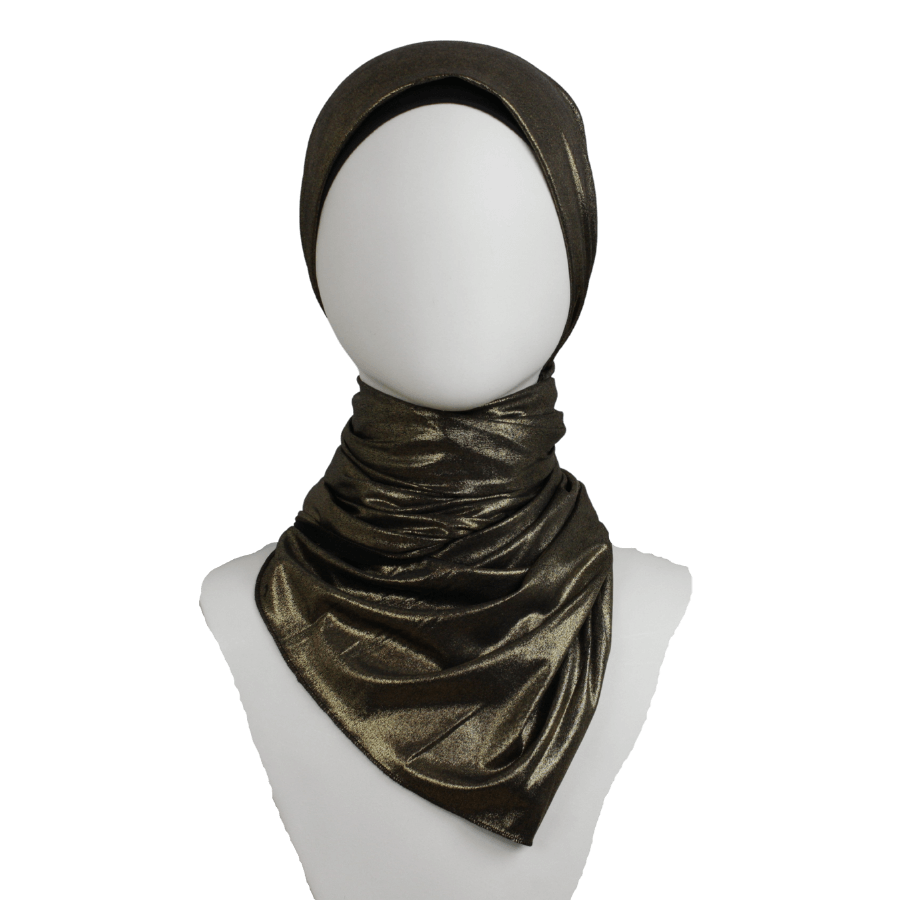 Golden Bronze Glam Smooth Foil Print Buttery Hijab  - Soft & Cool "Zibde Feel"