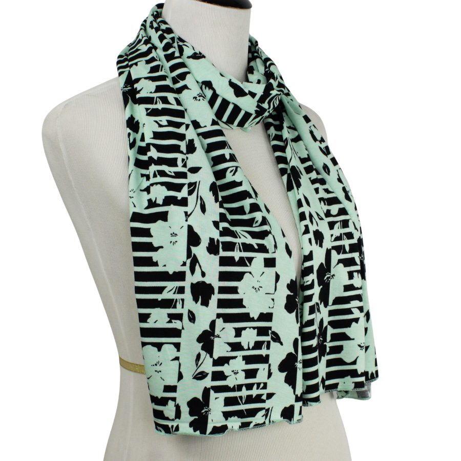 One of a Kind Green Pastel Green Patterned Jersey Hijab - Limited Edition