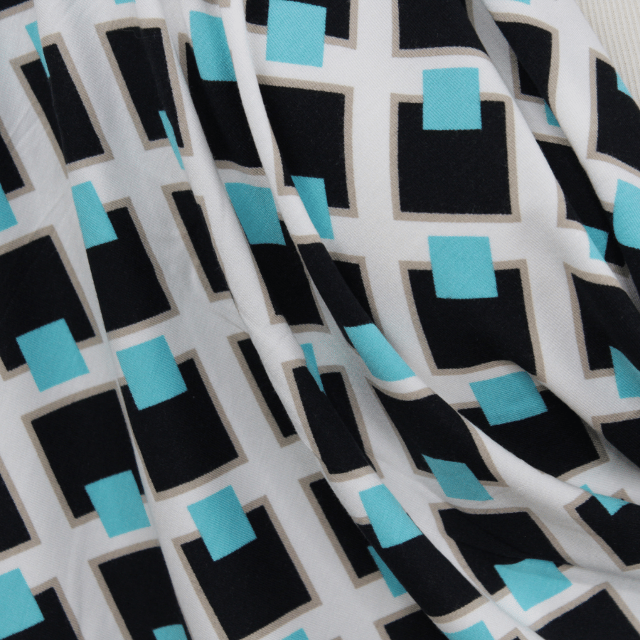 Geo Abstract in Blue Black Patterned Jersey Hijab