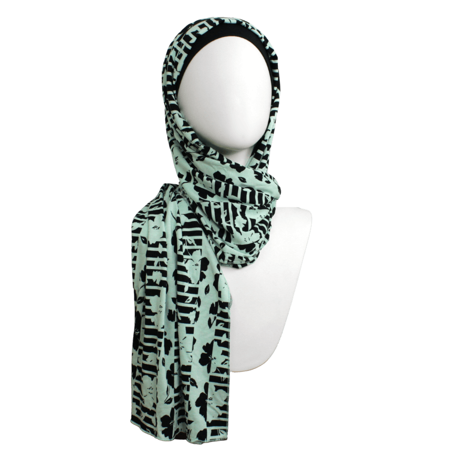 One of a Kind Green Pastel Green Patterned Jersey Hijab - Limited Edition