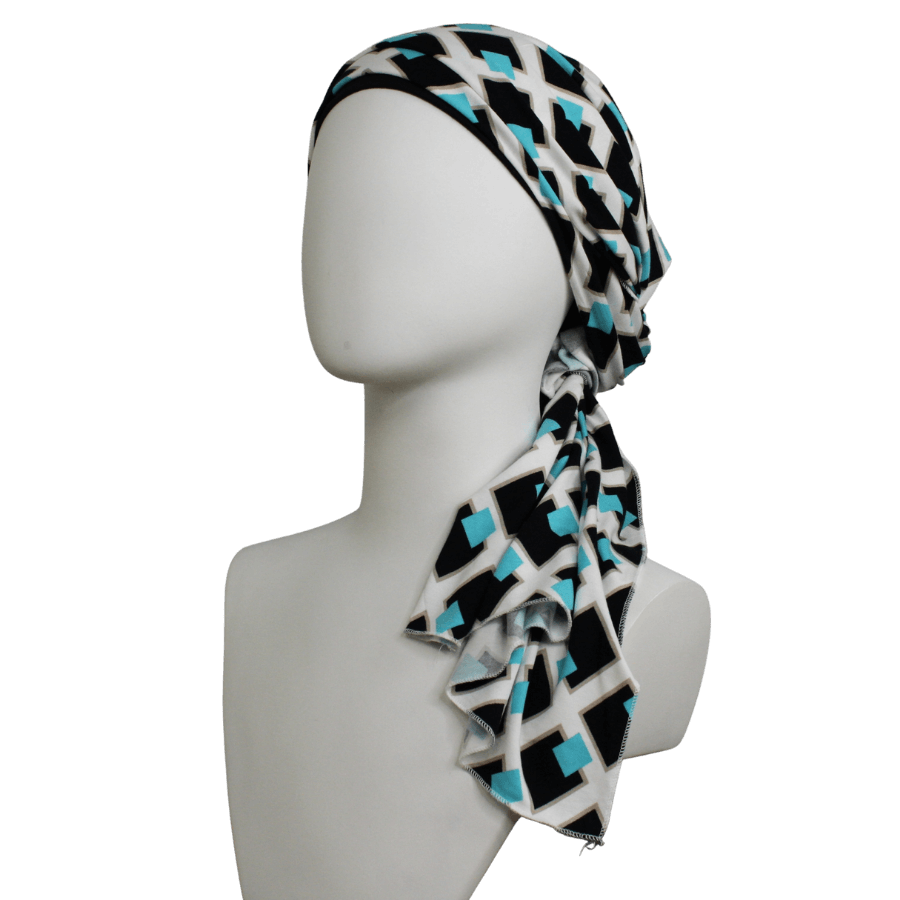 Geo Abstract in Blue Black Patterned Jersey Hijab