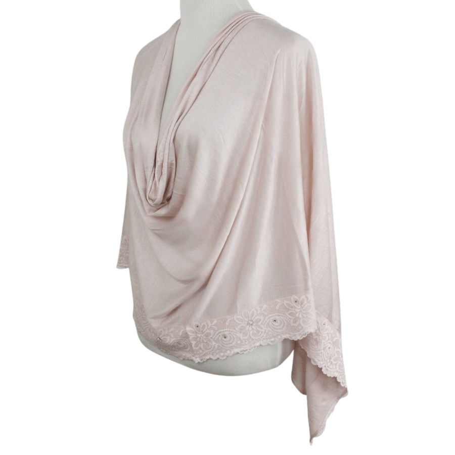 Embellished Lace Bordered Kuwaiti Hijab - Basic Peach-y Neutral Hijab - NEW